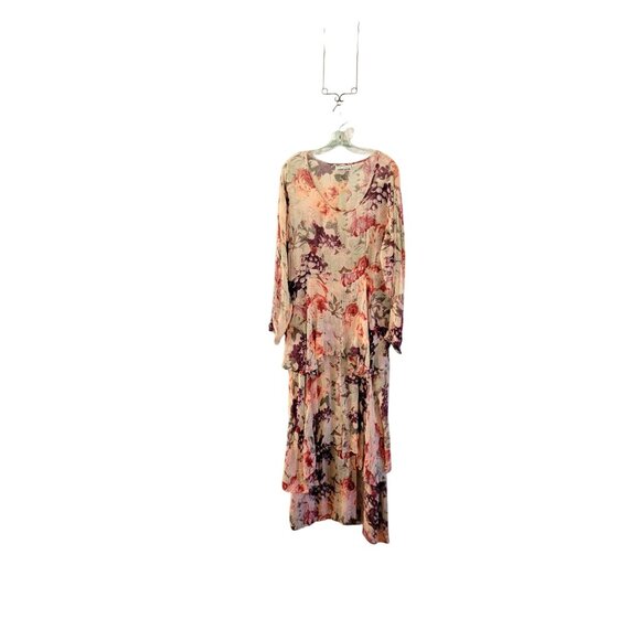 New Options Dresses & Skirts - Vintage New Options Floral Maxi Dress With Long Sleeves & Tiered Skirt - Women's
